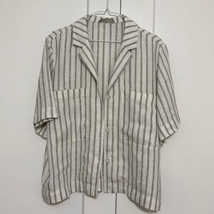 Everlane The Linen Workwear Shirt Striped Cream/Black